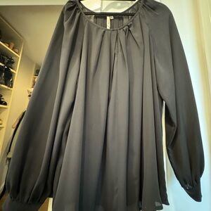 Bellatrix Black Puff Sleeve Blouse with Tie Front